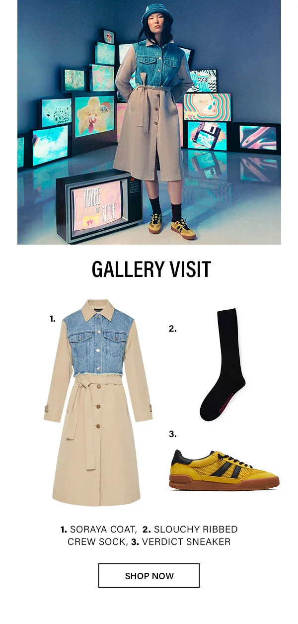 Soraya Coat, Slouchy Ribbed Crew Socks, Verdict Sneaker