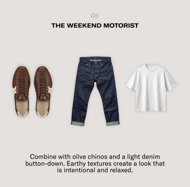o3. The Weekend Motorist Elevate raw selvedge denim and a white tee for a Steve McQueen-inspired classic.