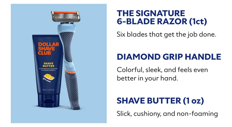 The Signature 6-Blade Razor, Black Razor Handle, and Shave Butter