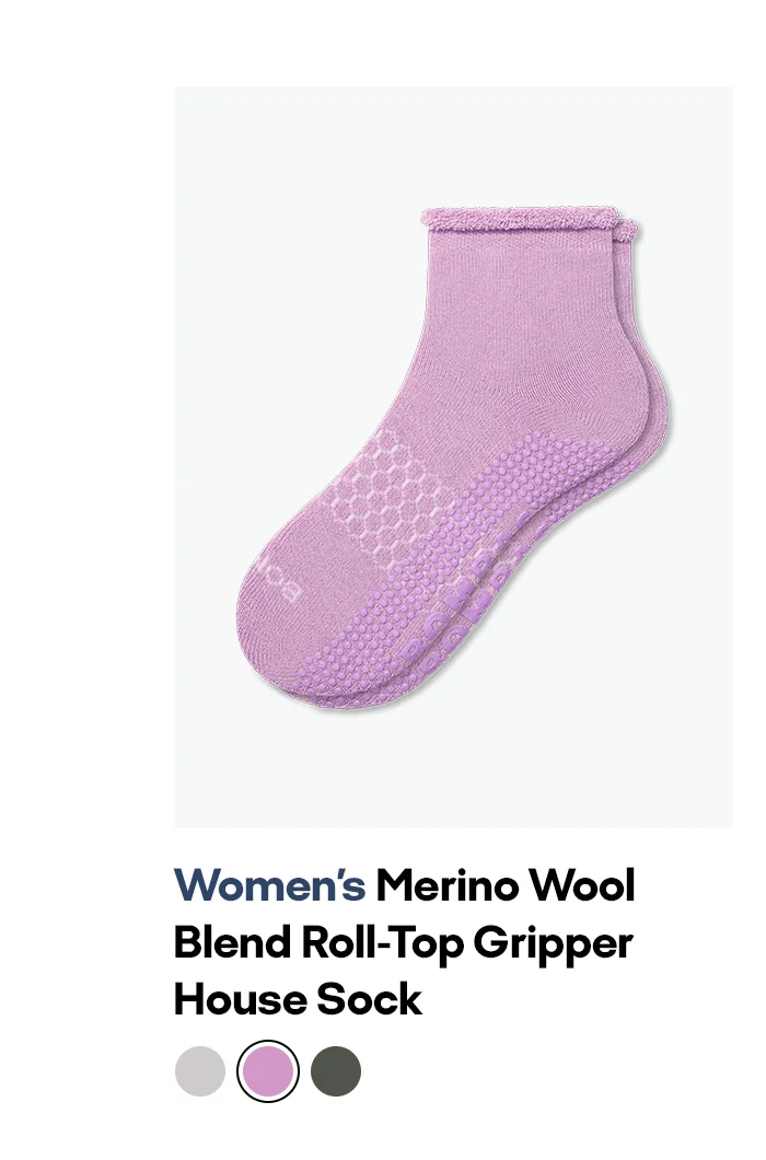 Women’s Merino Wool Blend Roll-Top Gripper House Sock