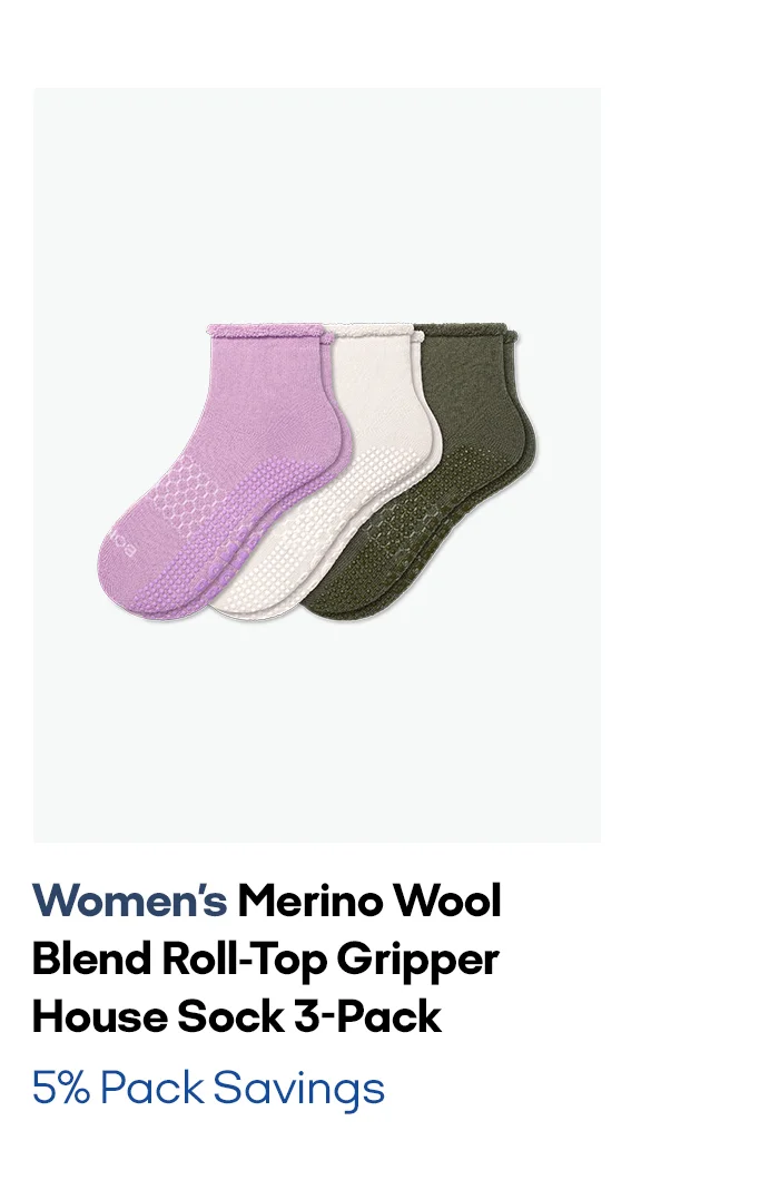 Women’s Merino Wool Blend Roll-Top Gripper House Sock 3-Pack | 5% Pack Savings