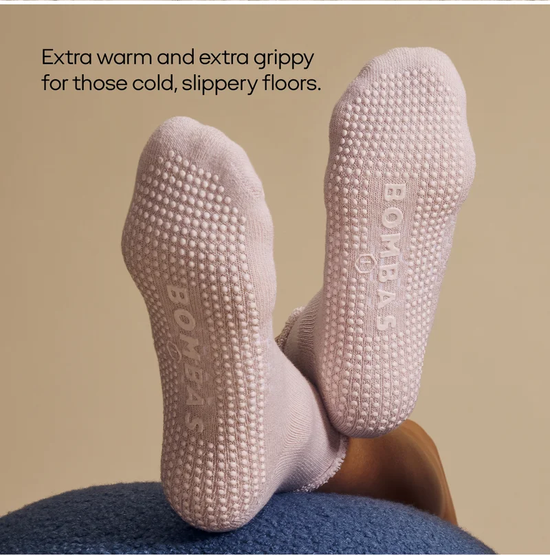 Extra warm and extra grippy for those cold, slippery floors.
