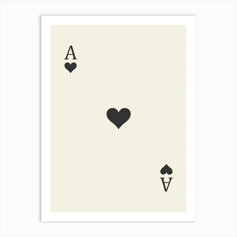 Image of As Heart Poker Playing Cards Black Art Print