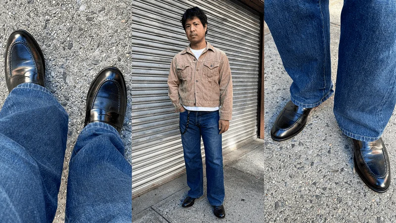 GQ writer Gerald Ortiz wearing his pair of Meermin loafers.