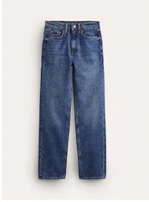 High Rise Straight Leg Jeans - Mid Wash