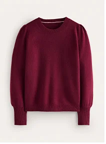 Pleated Sleeve Cashmere Jumper - Port