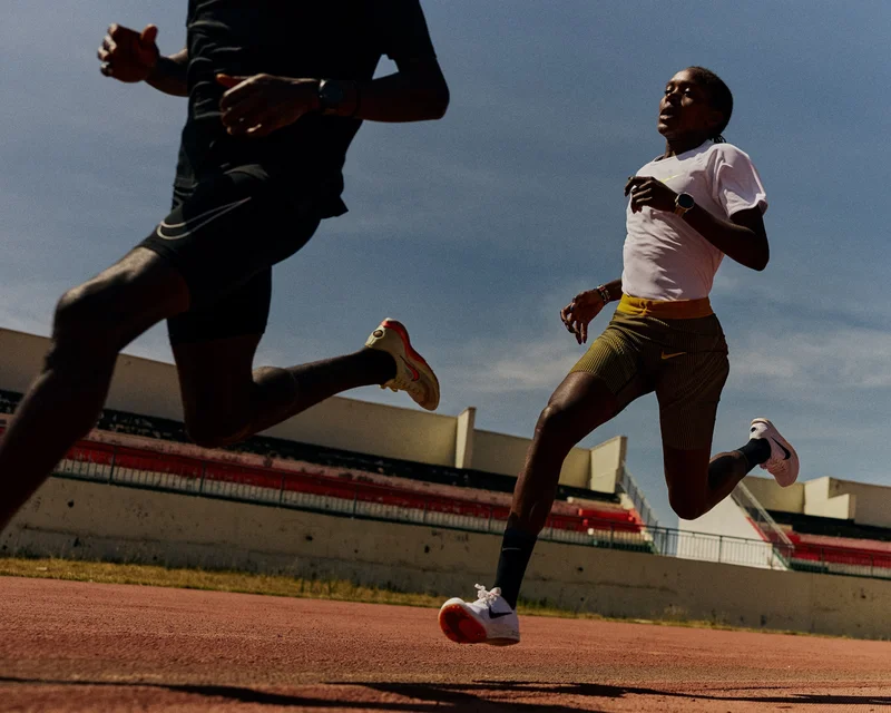 Kenyan runner Faith Kipyegon runs around the track in Eldoret that she frequents while training.