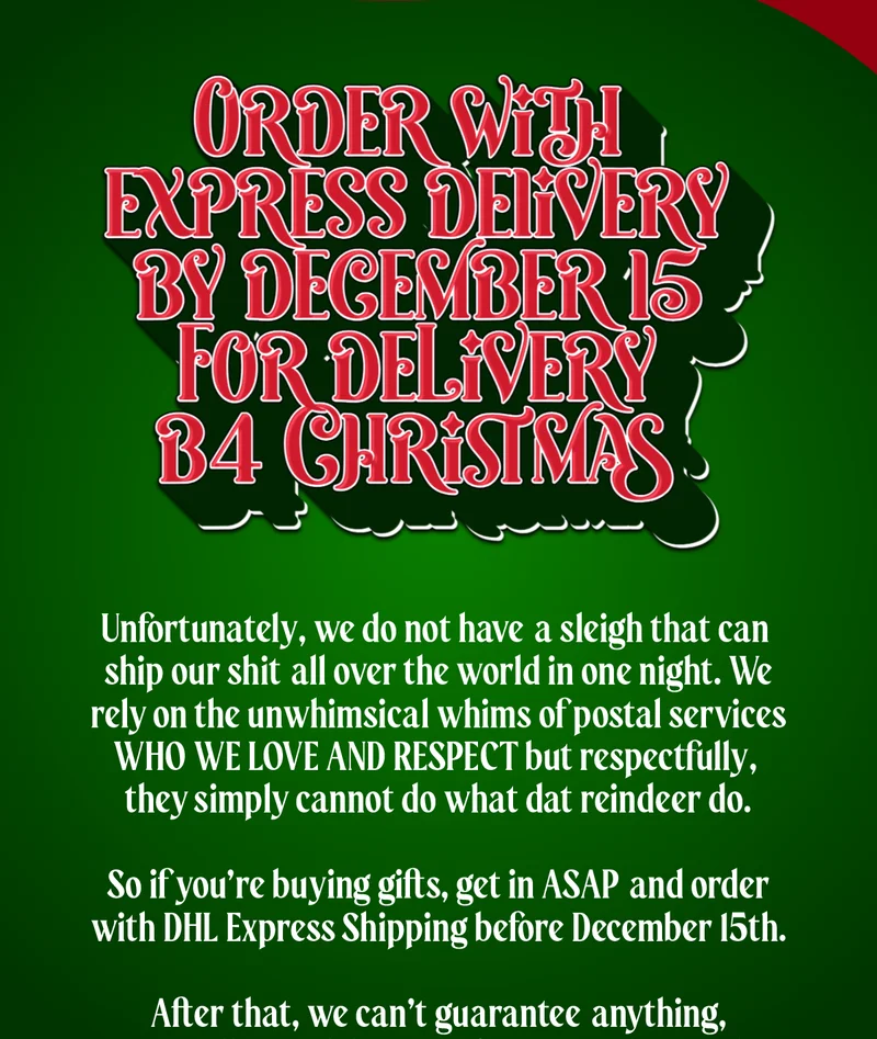 Order with express delivery by December 15 for delivery before Christmas