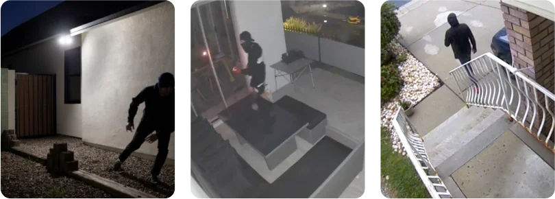 3 different screens of catching people on property