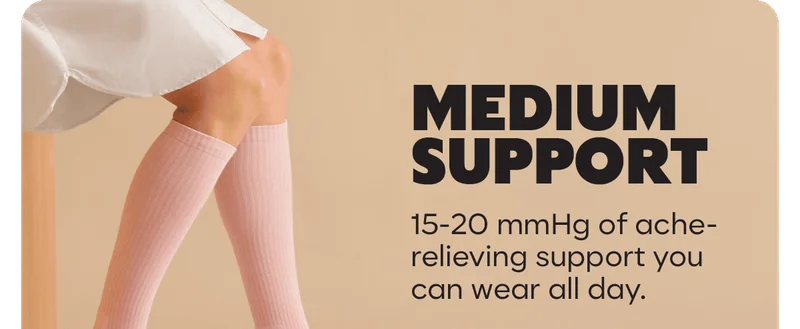 MEDIUM SUPPORT. 15-20 mmHg of ache-relieving support you can wear all day.