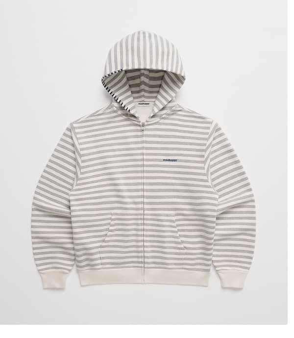 Striped Midweight Fleece Zip Up - Cream Stripe