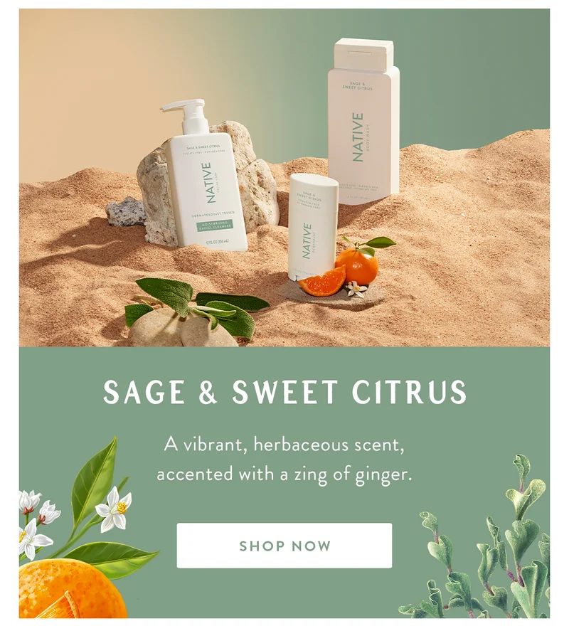Sage & Sweet Citrus | A vibrant, herbaceous scent, accented with a zing of ginger. | SHOP NOW