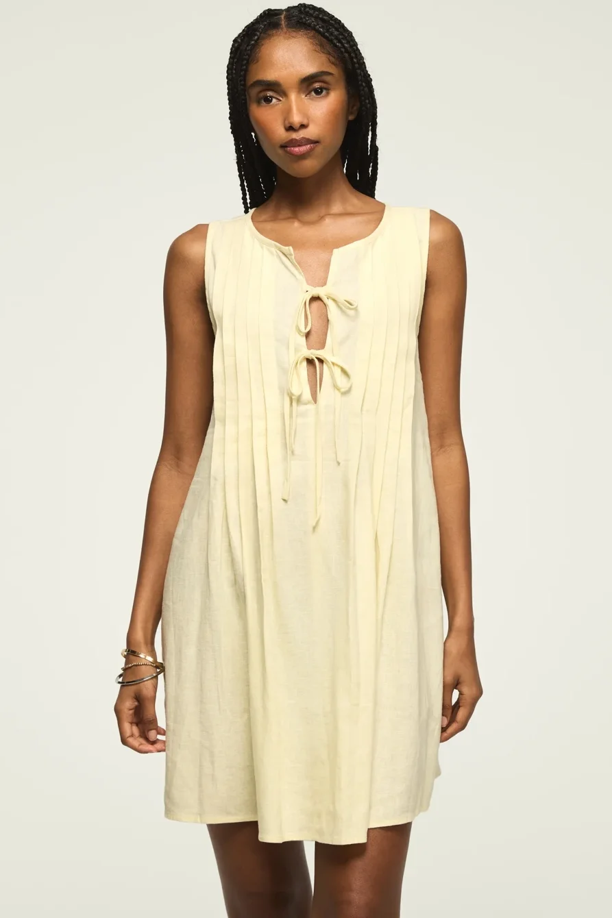 Image of Lucky Brand Pleated Tie Neck Mini Dress - Women's Clothing Dresses Mini Dress in Caviar