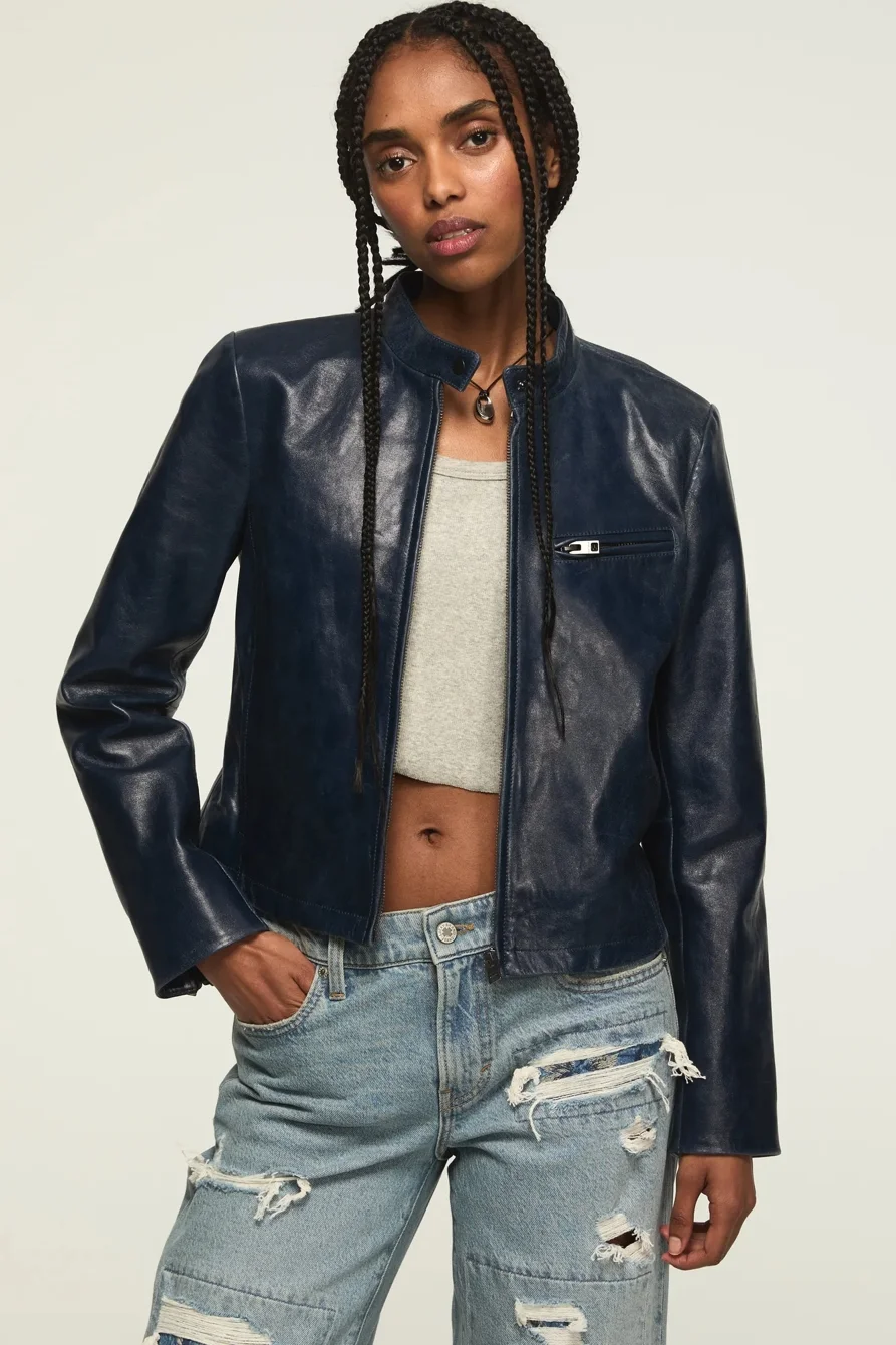 Image of Lucky Brand Moto Leather Jacket - Women's Clothing Outerwear Jackets Coats in #001 Black