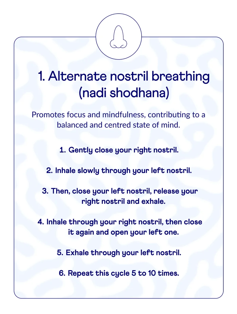 1. Alternate nostril breathing (nadi shodhana)