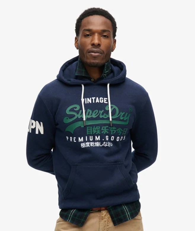 Organic Cotton Vintage Logo Hoodie - Dark Blue