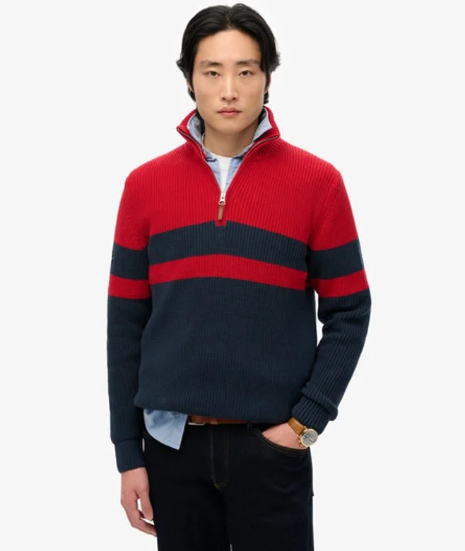 Cotton Classic Stripe Half-zip Jumper - Navy