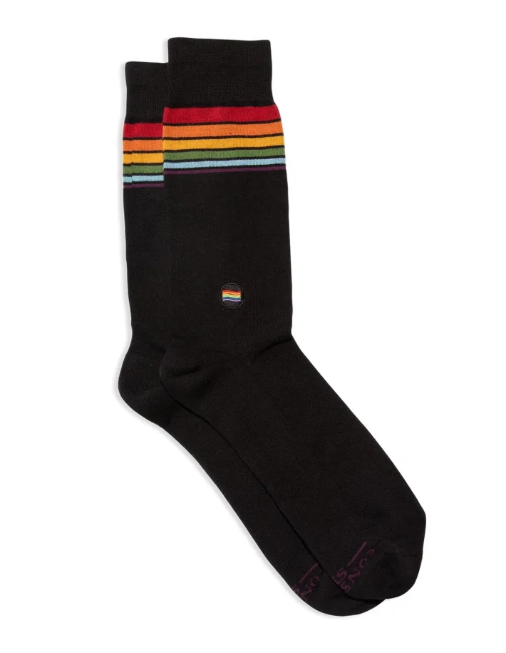 Black socks with rainbow stripes