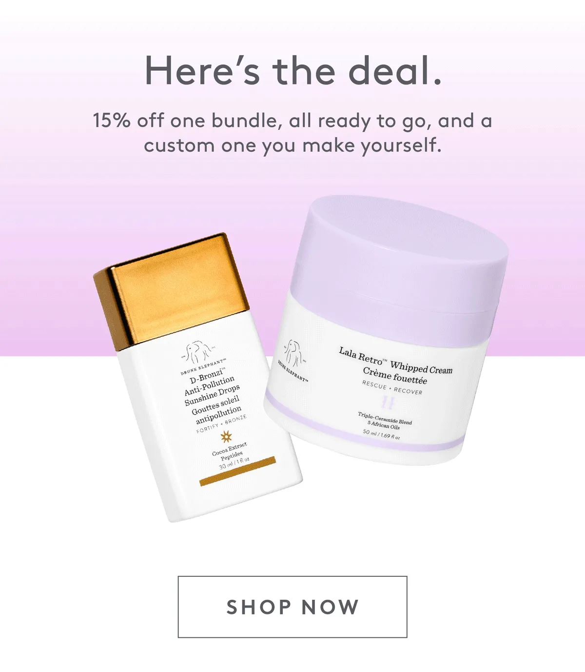 15% once bundle, all ready to go, and a custom one you make yourself. Shop now!