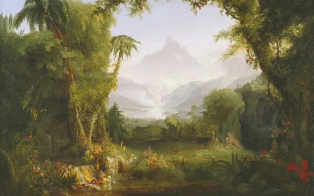 Thomas Cole's 1828 oil painting entitled 'The Garden of Eden.'