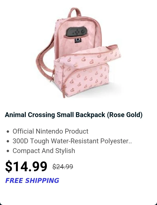 Animal Crossing Small Backpack (Rose Gold)