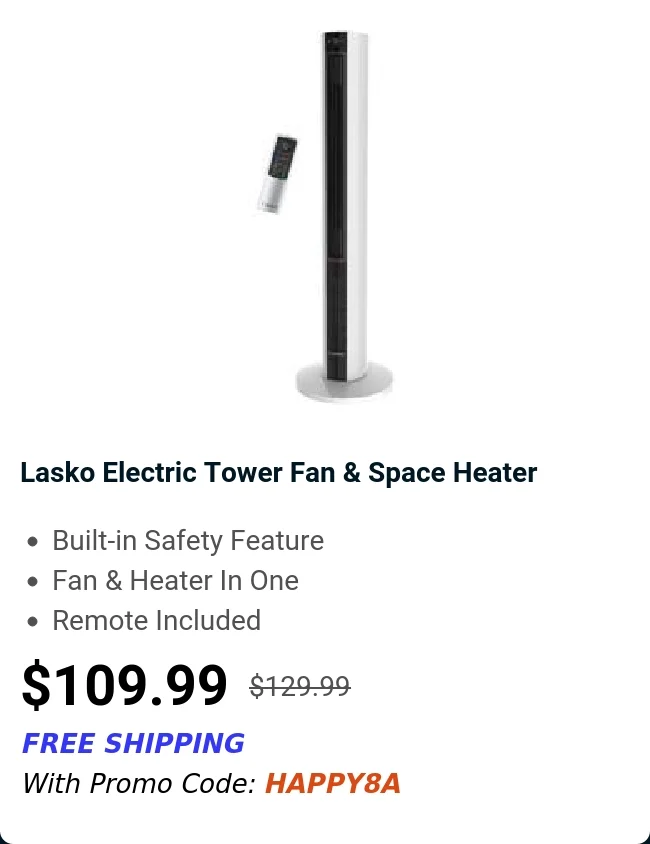 Lasko Electric Tower Fan & Space Heater