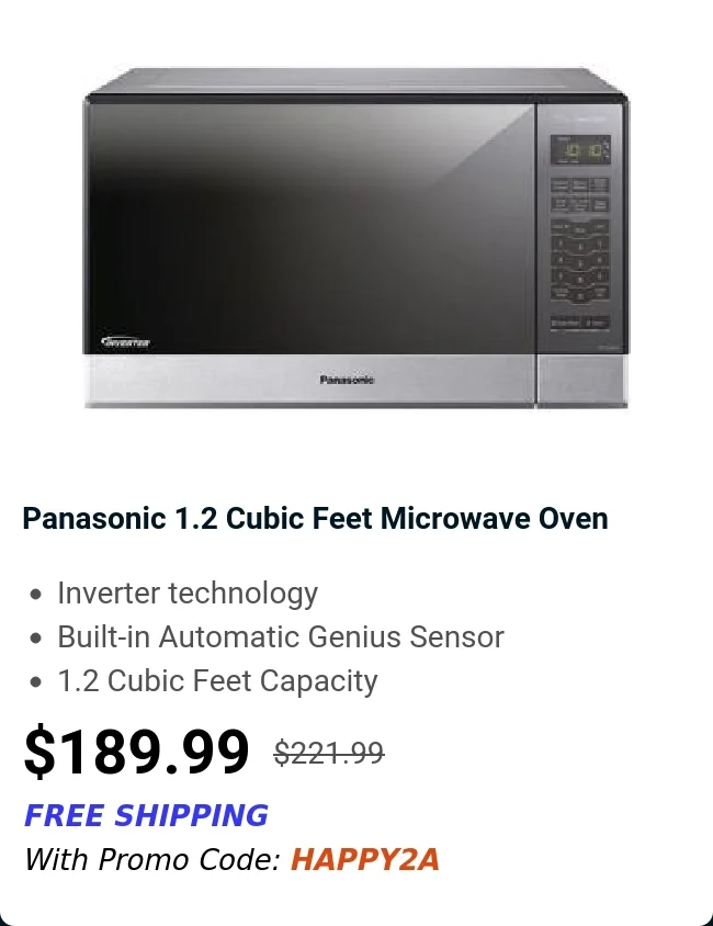 Panasonic 1.2 Cubic Feet Microwave Oven