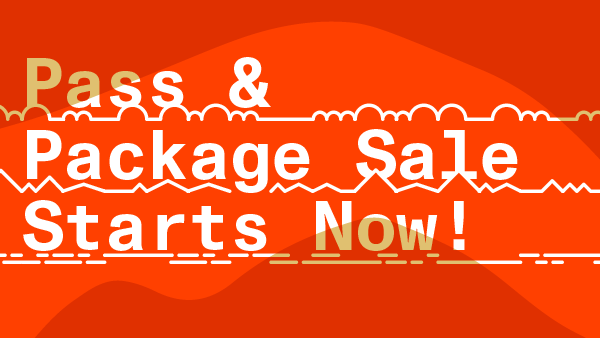 Red and orange graphic that reads "Pass and package sale starts now!" with Festival branding.