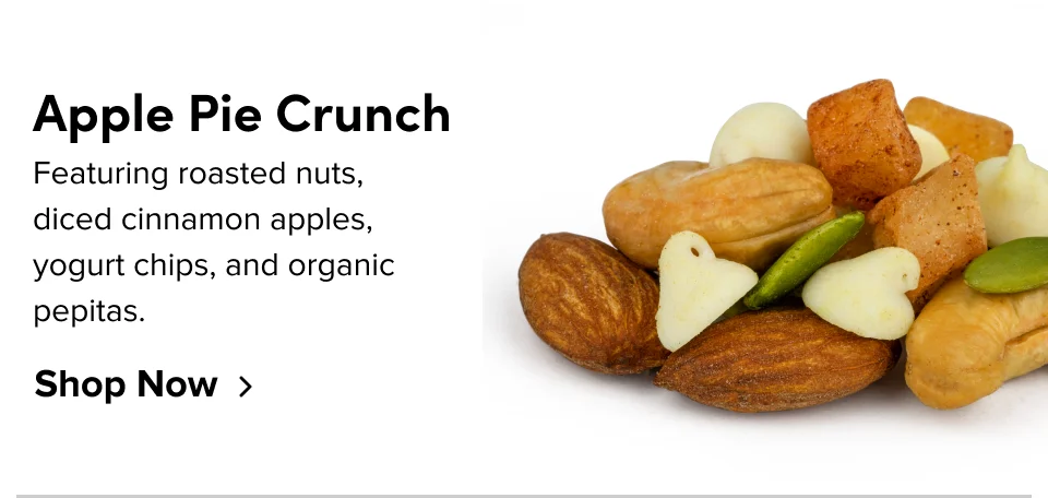 Apple Pie Crunch: Featuring roasted nuts, diced cinnamon apples, yogurt chips, and organic pepitas; Shop now