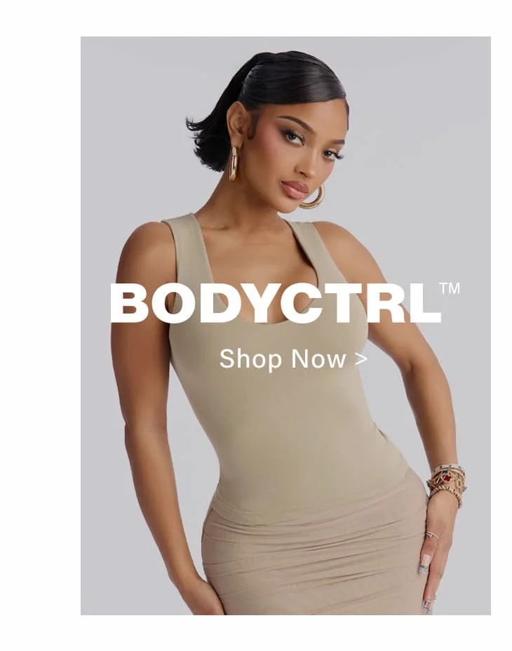 BODYCTRL™: Woman in beige form-fitting bodysuit & ruched skirt. Shop women's shapewear, bodysuits & fashion now.