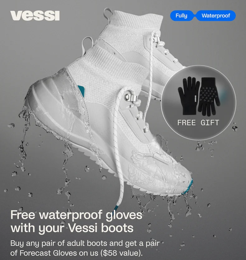 Free waterproof gloves with your Vessi Boots