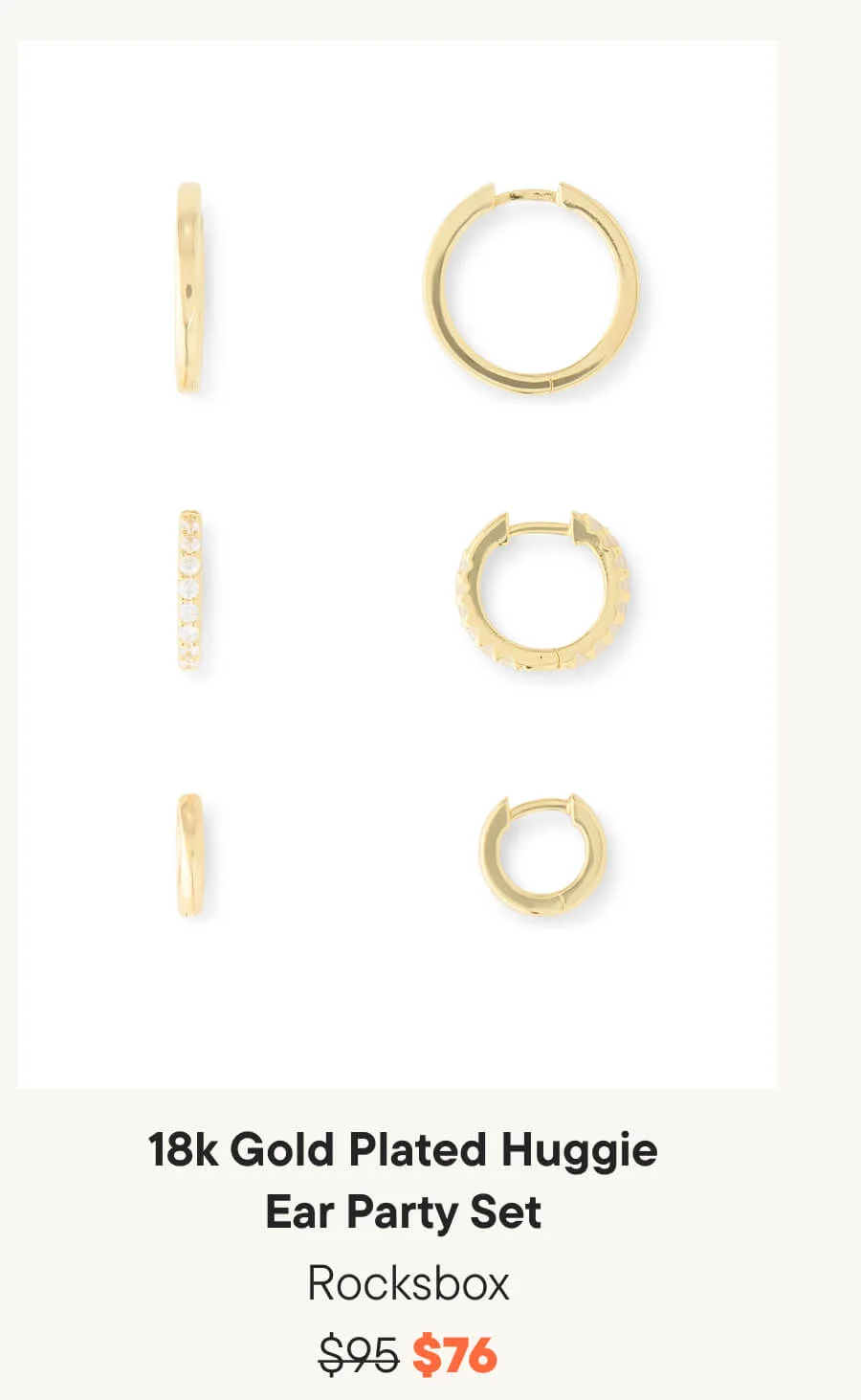 Rocksbox 18k Gold Plated Huggie Ear Party Set