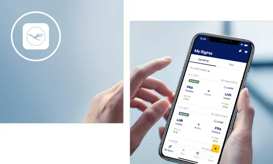 The 'My flights' screen in the Lufthansa App on a smartphone’s front page.