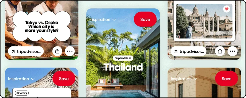 Image Description: Multiple graphics show different Pinterest boards with trip inspiration.