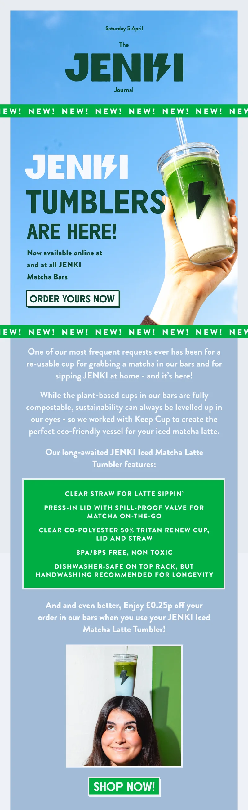 JENKI Matcha Reusable Tumbler