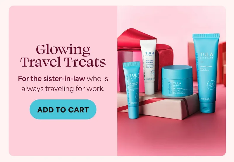 Glowing Travel Treats - Features travel-size cleanser, moisturizer, & deluxe serums For the sister-in-law who is always traveling for work. -- Add to Cart