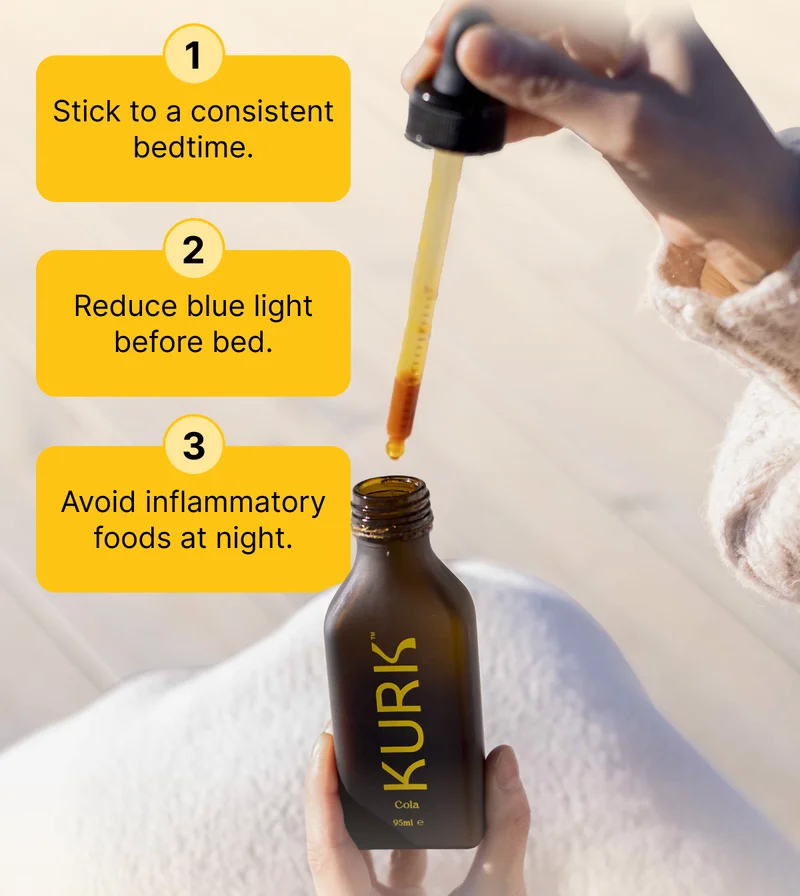 ✔️ Stick to a consistent bedtime ✔️ Reduce blue light before bed ✔️ Avoid inflammatory foods at night