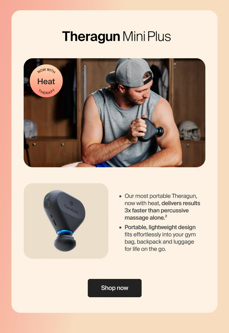 Theragun Mini Plus | Now With Heat Therapy | - Our most portable Theragun, now with heat, delivers results 3x faster than percussive massage alone.2 - Portable, lightweight design  fits effortlessly into your gym bag, backpack and luggage  for life on the go. | Shop now