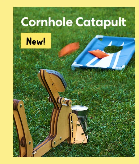 Cornhole Catapult: make an adjustable catapult and send beanbags flying at a cornhole target!