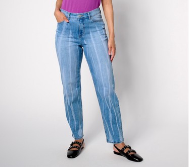 LOGO by Lori Goldstein Regular Indigo Tie Dye Ankle Straight Jeans