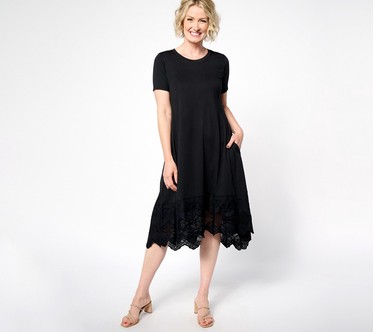 LOGO Lavish by Lori Goldstein Regular Knit Dress with Lace Hem