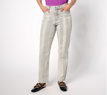 LOGO by Lori Goldstein Petite Grey Tie Dye Ankle Straight Jeans