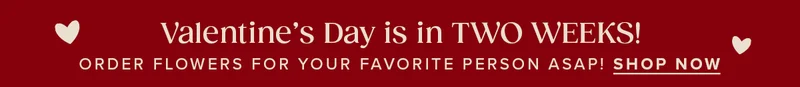 Valentine's Day is in TWO WEEKS! Order Flowers for your favorite person ASAP.  Shop Now.