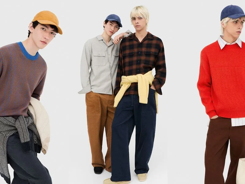 Four models wearing the Uniqlo x JW Anderson fall 2025 collection.