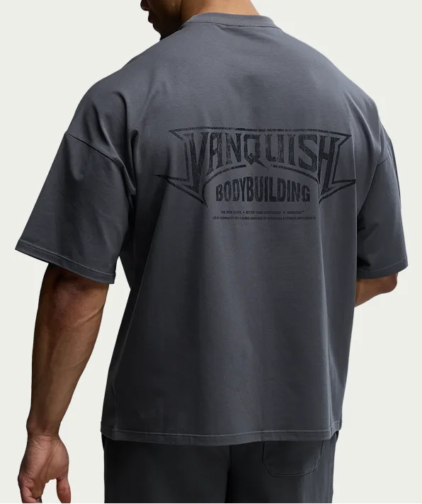 BODYBUILDING EMBLEM CHARCOAL OVERSIZED BOXY T SHIRT