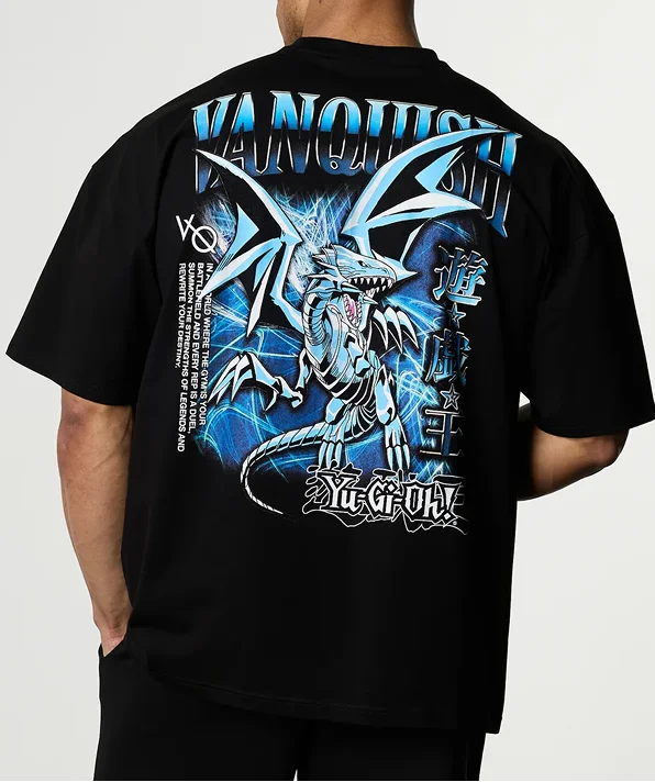 YU-GI-OH! BLUE EYES WHITE DRAGON BLACK OVERSIZED T SHIRT