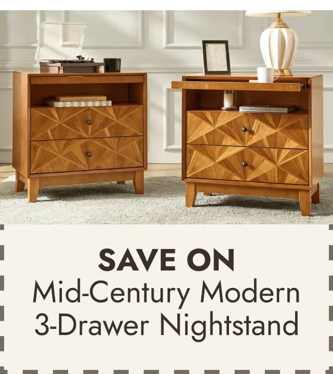 Casandra Mid-Century Modern 3-Drawer Nightstand Set of 2