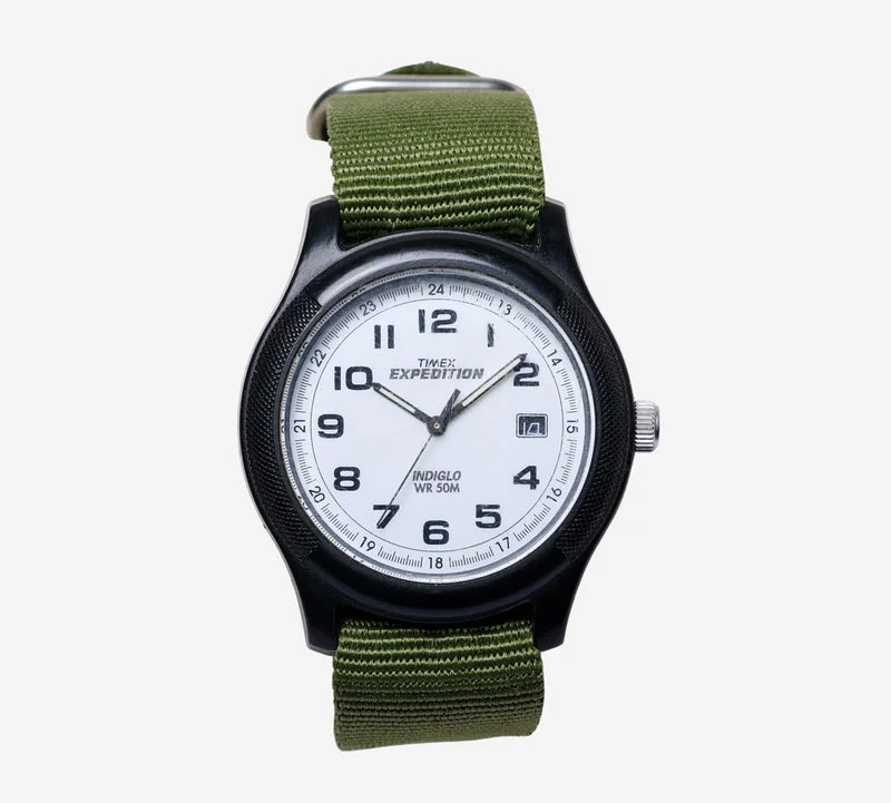 Timex Rewound Expedition Indiglo Black and White with Green Fabric Quartz Analog Watch