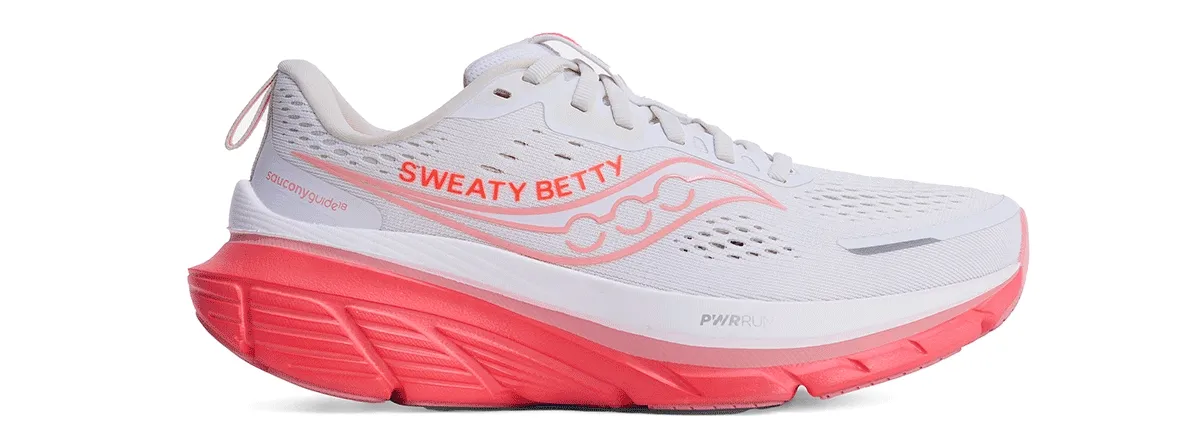 Sweaty Betty Saucony Guide 18 Trainers in Fluro Flash Pink and  Breeze Blue
