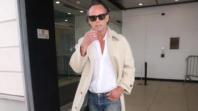 NEW YORK, NY - APRIL 08: Walton Goggins is seen exiting 'The Drew Barrymore Show' on April 08, 2025 in New York City. (Photo by Jason Howard/Bauer-Griffin/GC Images)